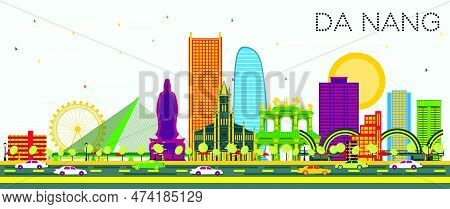 Da Nang Vietnam City Skyline With Color Buildings And Blue Sky. Vector Illustration. Business Travel