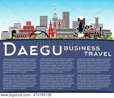 Daegu South Korea City Skyline With Color Buildings, Blue Sky And Copy Space. Vector Illustration. B