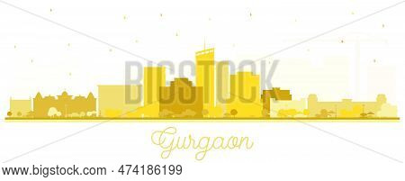 Gurgaon India City Skyline Silhouette With Golden Buildings Isolated On White. Vector Illustration. 