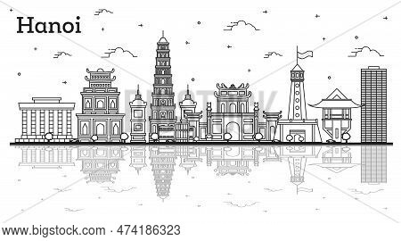 Outline Hanoi Vietnam City Skyline With Modern Buildings And Reflections Isolated On White. Vector I