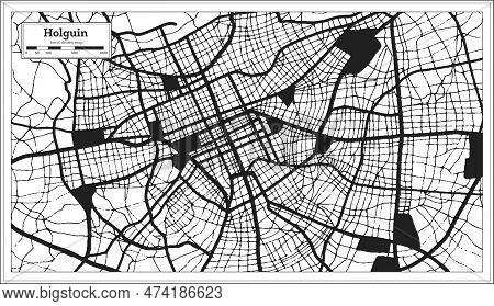 Holguin Cuba City Map In Black And White Color In Retro Style. Outline Map. Vector Illustration.