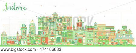 Indore India City Skyline With Color Buildings. Vector Illustration. Business Travel And Tourism Con