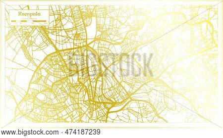 Kampala Uganda City Map In Retro Style In Golden Color. Outline Map. Vector Illustration.