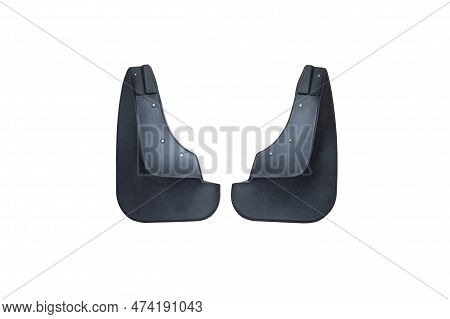 Black Mudguards Isolated On White Background. Car Accessory