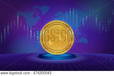 Image Of Aelf-elf Virtual Currency On A Digital Background. 3d Illustration.