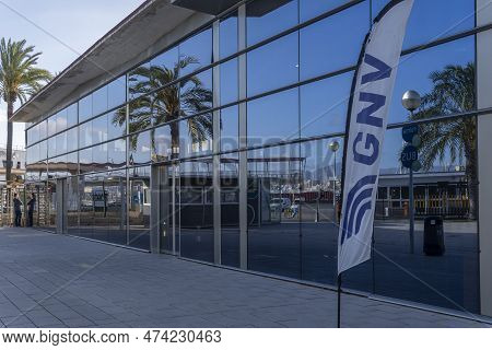 Palma De Mallorca, Spain; April 03 2023: Maritime Station Of The Shipping Company Gnv, In The Touris