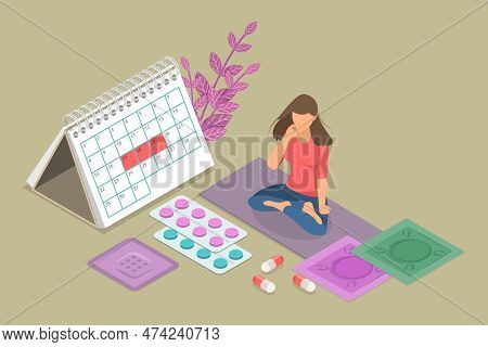 3d Isometric Flat Vector Conceptual Illustration Of Female Contraception, Birth Control Methods