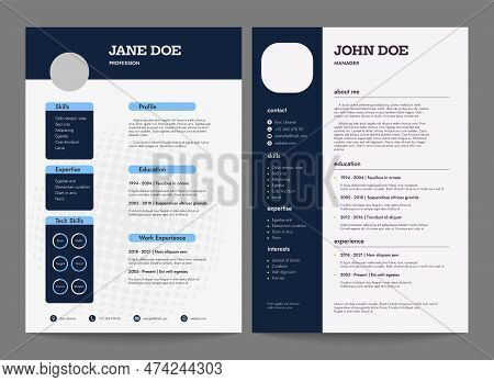 Cv Layout Template. Professional Resume Mockup With Header And Footer Sections And Space For Text An