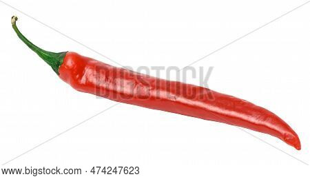 Fresh Red Hot Pepper Pod On A White Isolated Background, Spice
