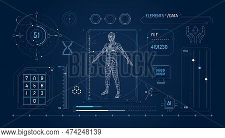 Set Of Infographic Elements About Dna Research And Digital Technologies.