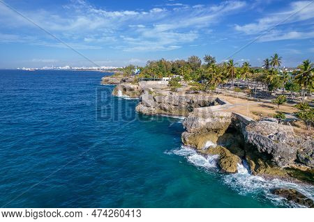 Dominican Republic Santo Domingo, Beautiful Caribbean Sea Coast With Turquoise Water, Top View.