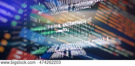 Monitor Closeup Of Function Source Code. Abstract It Technology Background. Software Source Code.