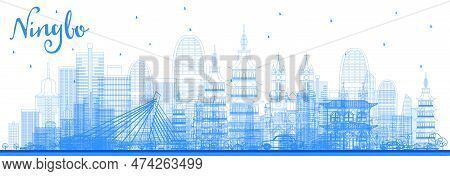 Outline Ningbo China City Skyline With Blue Buildings. Vector Illustration. Business Travel And Tour