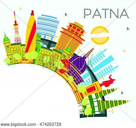 Patna India City Skyline With Color Buildings, Blue Sky And Copy Space. Vector Illustration. Busines