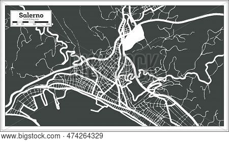 Salerno Italy City Map In Black And White Color In Retro Style. Outline Map. Vector Illustration.