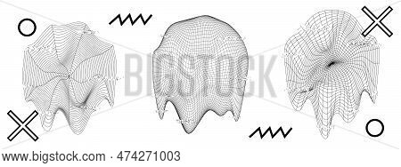 Glitch Shapes And Forms Collection For Websites. Abstract Curved Elements With A Liquid And Defect E