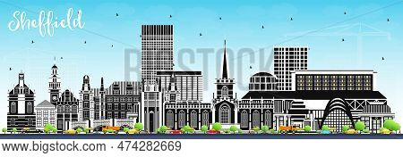 Sheffield Uk City Skyline With Color Buildings And Blue Sky. Vector Illustration. Sheffield South Yo