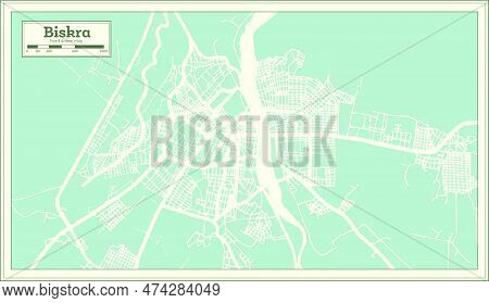 Biskra Algeria City Map In Retro Style. Outline Map. Vector Illustration.