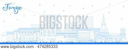 Outline Fargo North Dakota City Skyline With Blue Buildings. Vector Illustration. Fargo Usa Cityscap
