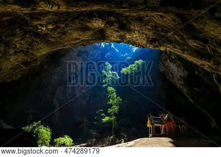 Mystique View To The Phraya Nakhon Cave With The Khuha Kharuehat Pavilion Illuminated By Sun Through