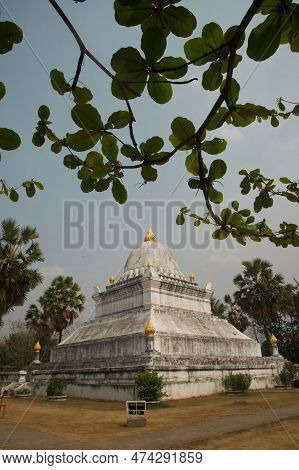 Luang Prabang , Laos - March 18, 2023 : The Lotus Stupa Also Known As 