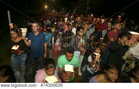 Serrinha, Bahia, Brazil - April 6, 2023: Fogareu Procession Marks Holy Week In The Town Of Serinha.