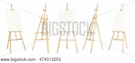Wooden Easel Isolated On White, Different Sides