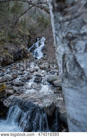 Waterfall In The Comapedrosa Natural Park In Arinsal, La Massana, Andorra.