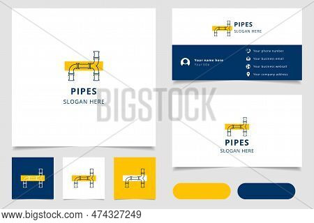 Pipes Logo Design With Editable Slogan. Branding Book And Business Card Template.