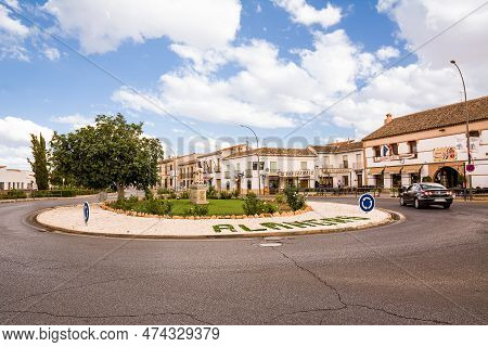 Roundabout On The Outskirts Of The Village With The Name Almagro Written On It