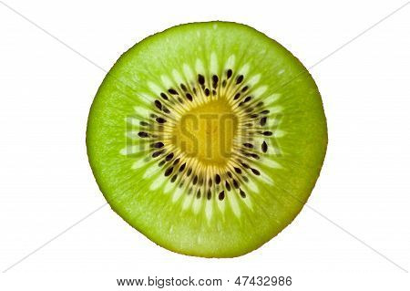 A Slice Of Kiwi On White Background