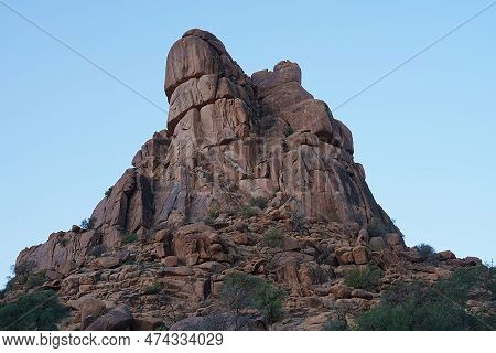 Famous Mount Near African Tafraout City At Tiznit Province, Souss-massa In Morocco, Clear Blue Sky I