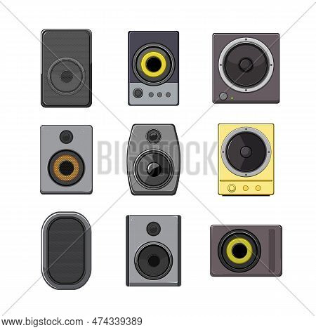 Studio Sound Monitor Set Cartoon. Audio Music, Recording Professional, Equipment Computer, Digital M