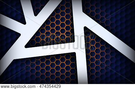 Abstract White Blue Navy Gradient Overlap Layers With Hexagon Texture Background. Eps10 Vector