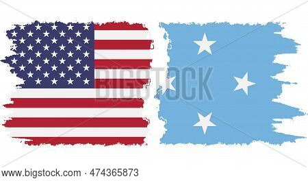 Federated States Of Micronesia And Usa Grunge Flags Connection, Vector