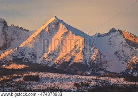 Charming Panorama Of The Polish Tatra Mountains In The Morning. View Of The Belianske Tatras From Th