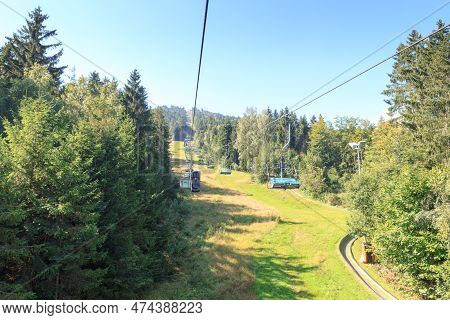 Chairlift With Summer Toboggan To Mountain Hoher Bogen In Bavarian Forest, Germany