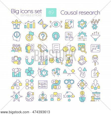 Causal Research Rgb Color Icons Set. Marketing Strategy Of Business Development. Commercial Predicti