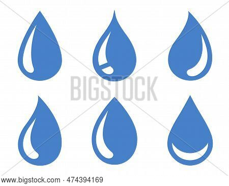Blue Water Drops Droplets Silhouettes Icon Set