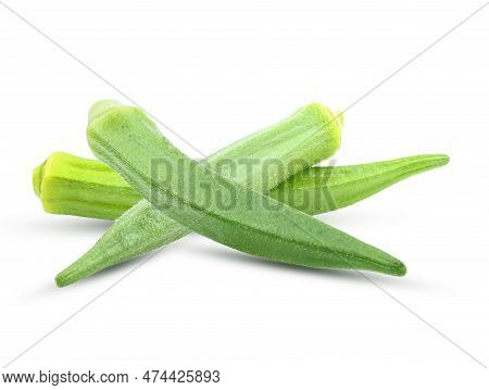 Fresh Okras Isolated On  White Background. Vegetable For Health.