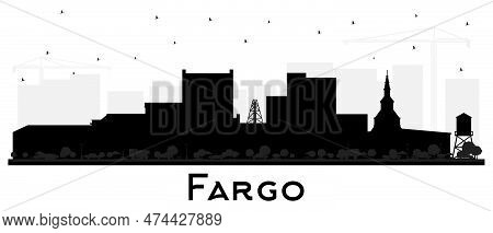 Fargo North Dakota City Skyline Silhouette With Blacik Buildings Isolated On White. Vector Illustrat