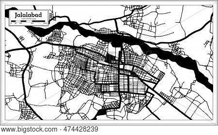 Jalalabad Afghanistan City Map In Black And White Color In Retro Style. Outline Map. Vector Illustra