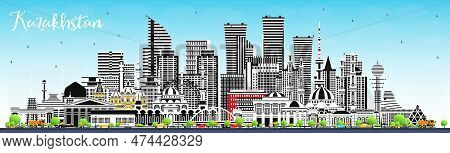 Kazakhstan City Skyline With Gray Buildings And Blue Sky. Vector Illustration. Concept With Modern A