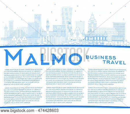 Outline Malmo Sweden City Skyline With Blue Buildings And Copy Space. Vector Illustration. Malmo Cit