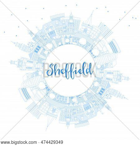 Outline Sheffield Uk City Skyline With Blue Buildings And Copy Space. Vector Illustration. Sheffield