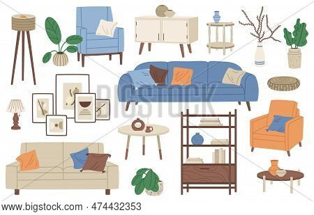 Home Interior Furniture And Minimalistic Decorations, Armchair, Sofa, Couch. Doodle House Modern Int