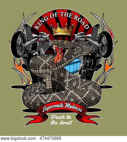 Rattlesnake Crowned Supermoto Background Vector Template For Graphic Design Needs