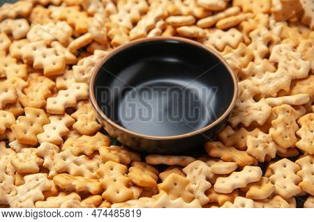 Front View Little Salted Crackers On Dark Background Crisp Color Snack Cips Salt Bread Dry Rusk Food
