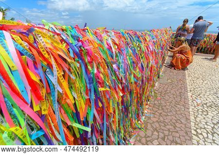 Arraial D'ajuda, District Of Porto Seguro, Ba, Brazil - January 04, 2023: Colored Ribbons Of Nossa S