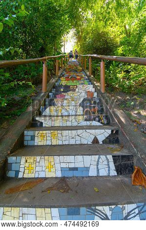 Arraial D'ajuda, Porto Seguro, Ba, Brazil - January 04, 2023: Escadaria Da Santa Staircase, An Stair